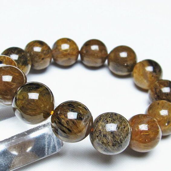 ルチルインアゲート ブレスレット 15mm アゲット 一点物 おまかせ便 111-29802