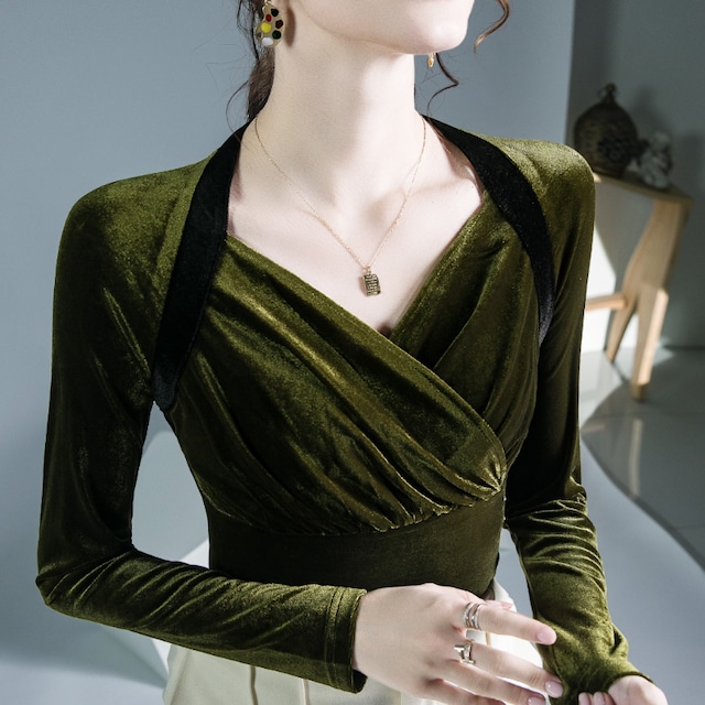 ドレープ クロップド ロングスリーブ トップス ds1028