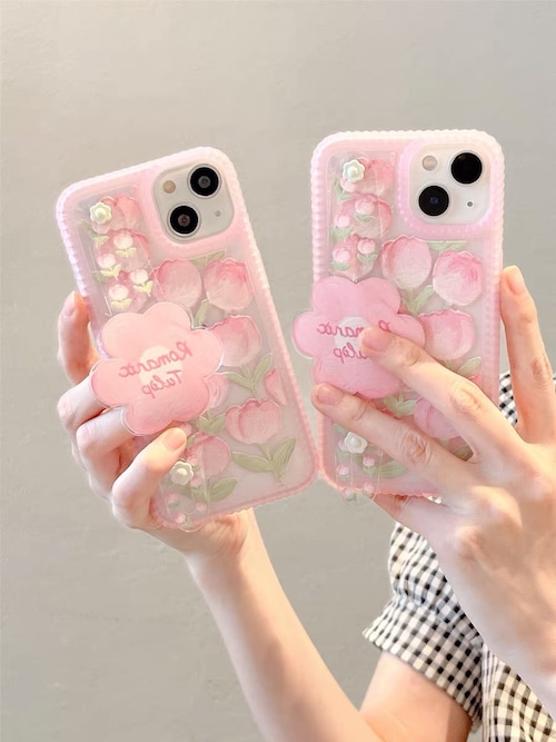 iPhoneケース iPhone14 iPhone13 ベルト付き 花柄 油絵風 チューリップ かわいい スマホケース おしゃれ 韓国 2594