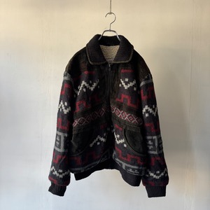 -MASSIMO MODA- 90's Leather-trimmed knit boa jacket