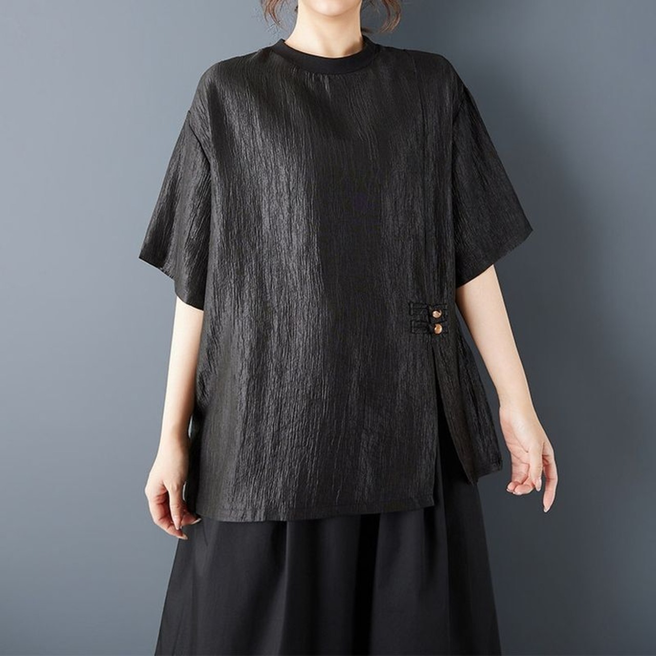 シワ加工 チャイナデザイン Tシャツ 30253