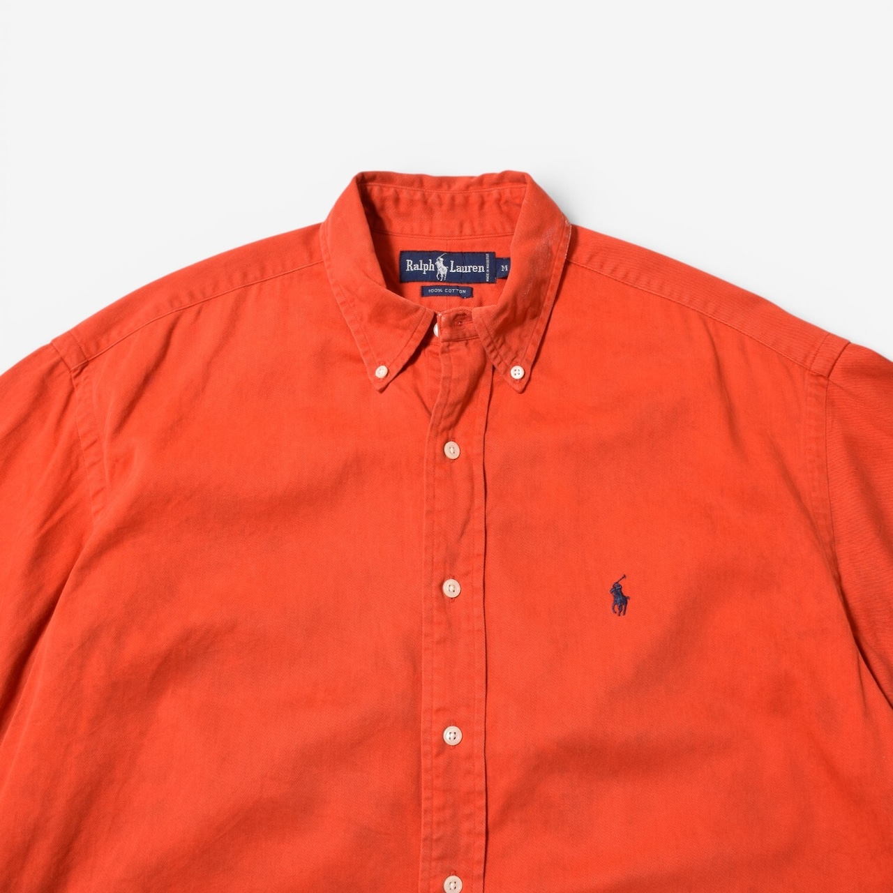 90s Ralph Lauren ワンポイント ボタンダウン 半袖シャツ オレンジ