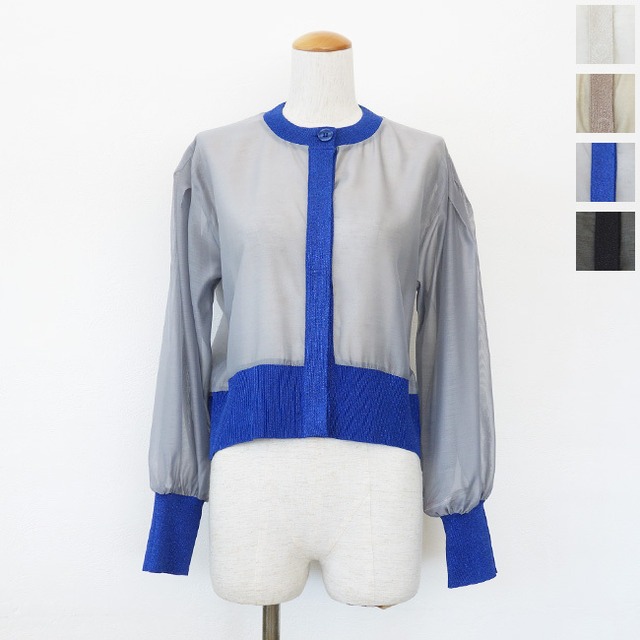 Dignite collier (ディニテコリエ) カーディガン シアー ラメニット 異素材切替 クルーネック 長袖 LC-80267113