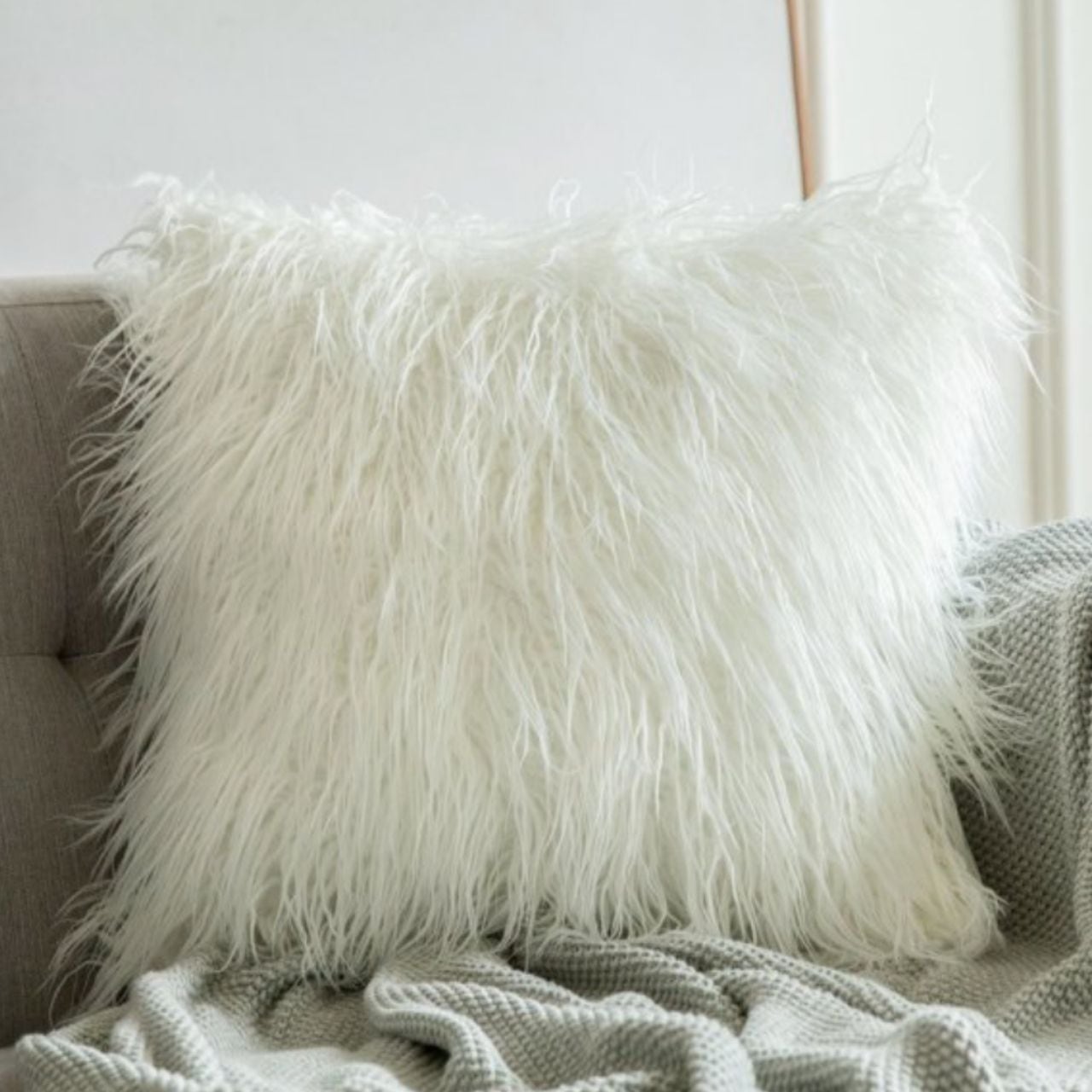 ファー素材クリーム色クッション クッションカバー 45×45 リッシュ ファー おしゃれ フェイク