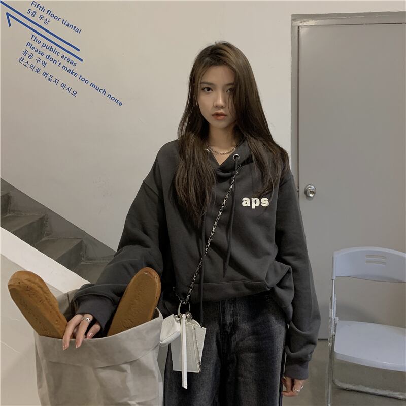 スタイルグレーフード薄手セーター ジャケット スプリングオータムルーズトップス ロング 春物 秋物 モンロー56392648906