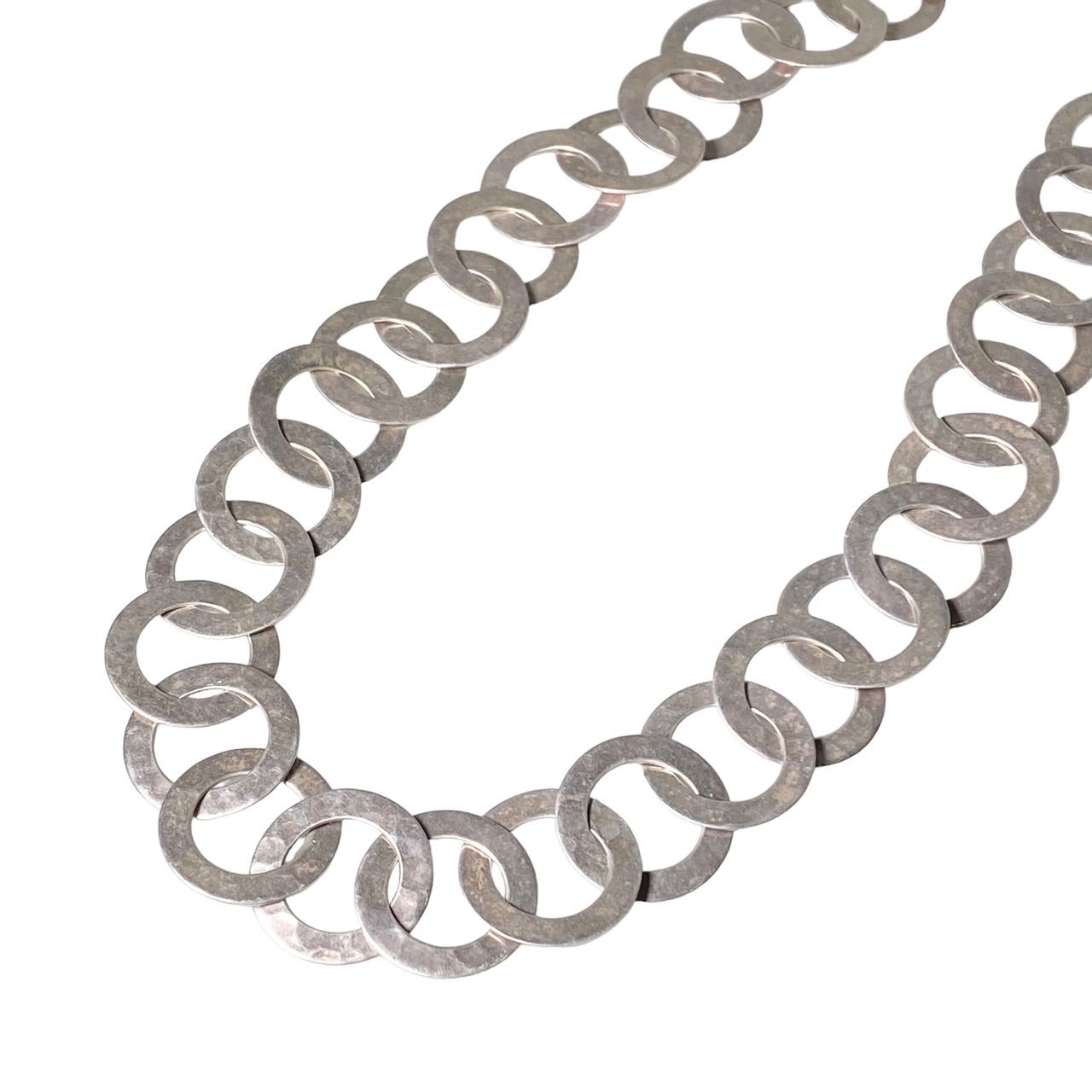 vintage Mexican silver circle link chain toggle necklace