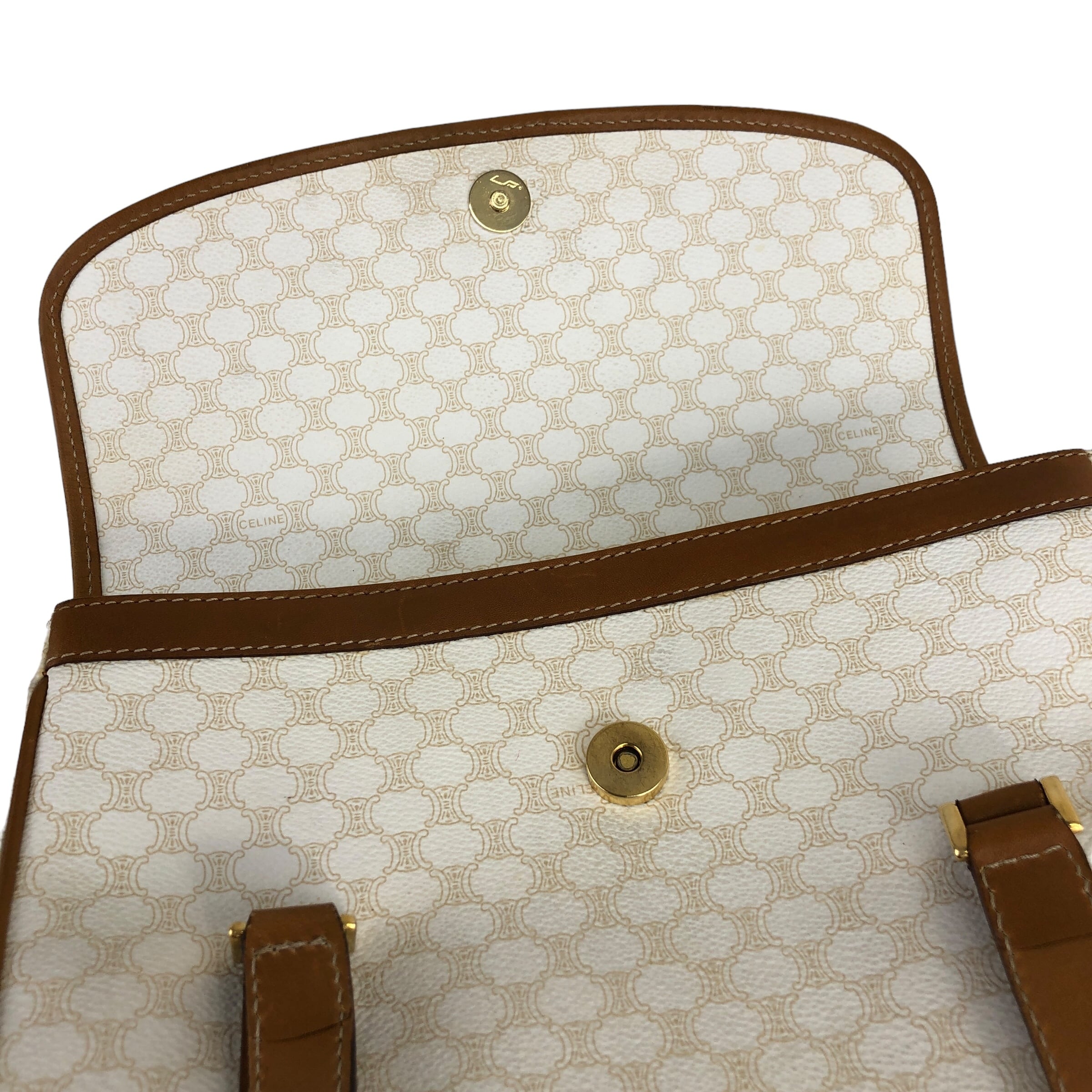 CELINE セリーヌ マカダム  ハンドバッグ ホワイト ブラゾン型押し PVC レザー  jebkgk CELINE セリーヌ マカダム ハンドバッグ ホワイト ブラゾン型押し PVC