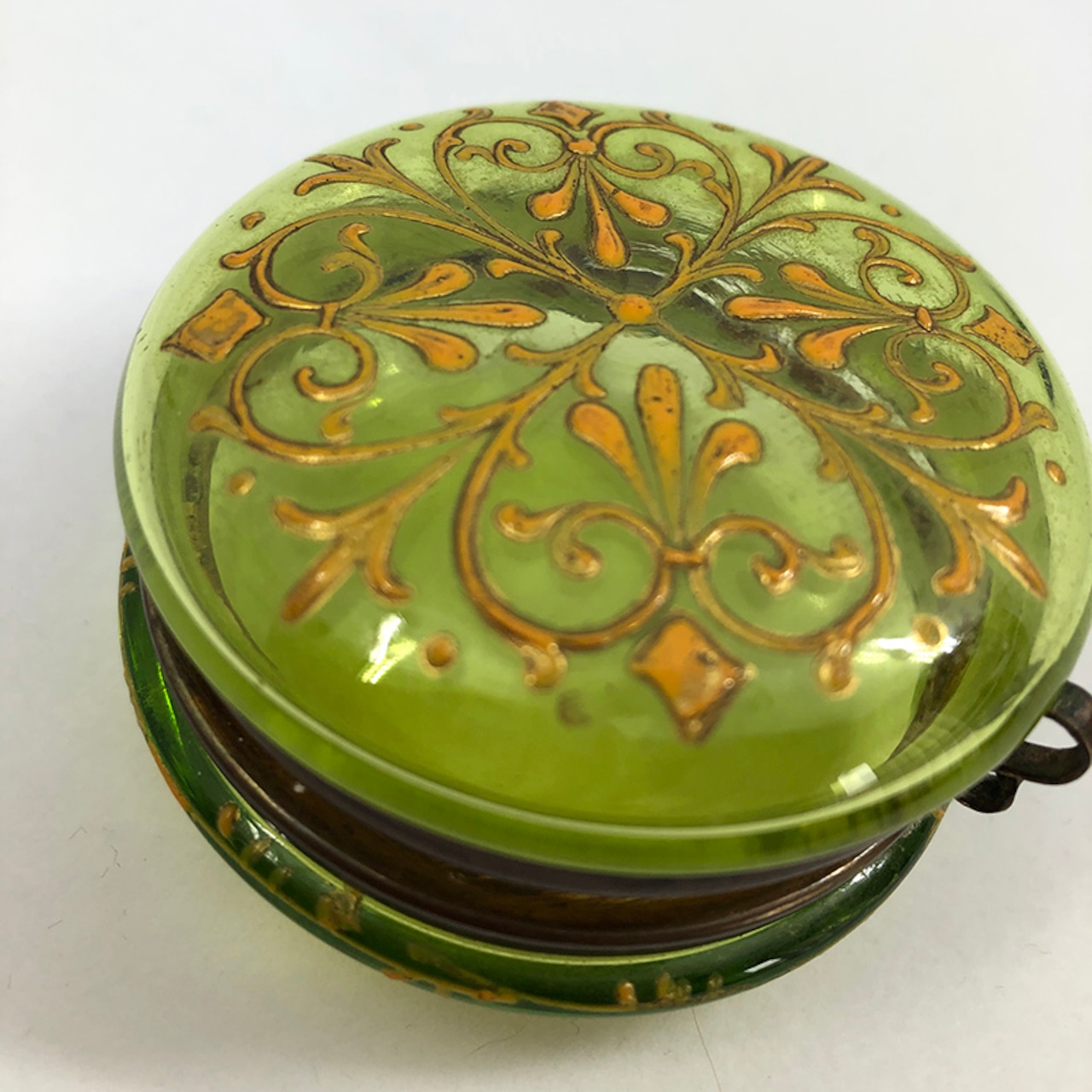 緑ガラスのジュエリーケース　蝶番ケース　 15otb2