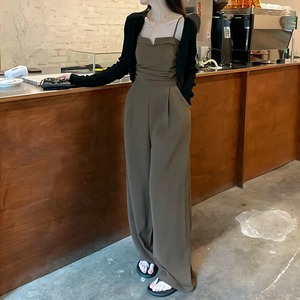 【送料無料】 カーディガン×サロペット 2点セット セットアップ ツーピース オールインワン サロペット オーバーオール レディース ワイドパンツ ワイドレッグ フルレングス パンツコーデ パンツスタイル ナローストラップ タックパンツ ハイウエスト 無地 シンプル オーバーサイズ ボレロ 長袖 ショート丈 クロップド カーデ 大人 カジュアル おしゃれ 韓国ファッション 体型カバー 脚長 着痩せ 細見え 人気 20代 30代 40代 50代 春 夏 秋 冬 オールシーズン ブラック 黒 ブラウン