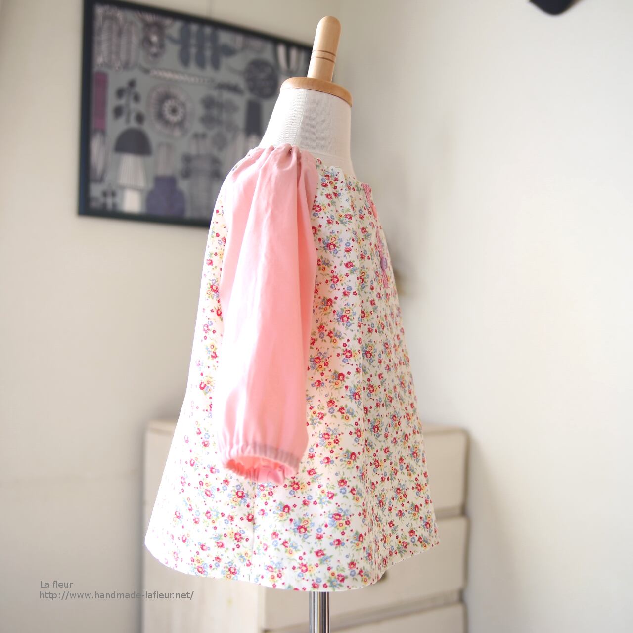 85-95】スモック＊花柄×ピンク 入園準備 女の子用/La fleur