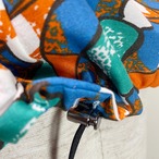 ドロストジップアップブラウス ブルー・オレンジ・ターコイズグリーン （ガーナ産上質ファブリック・日本縫製）｜ アフリカンファブリック アフリカンプリント アフリカンバティック  アフリカ布 パーニュ キテンゲ