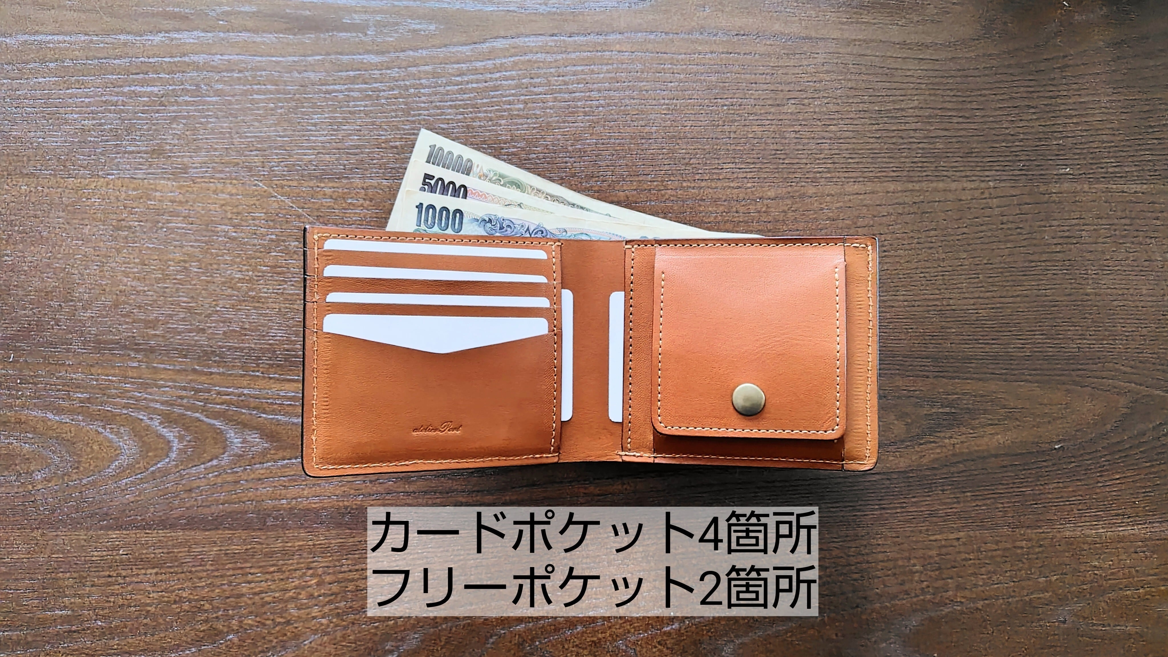 ポケットサイズで驚きの収納力】ボックス型小銭入れ付き 二つ折り財布