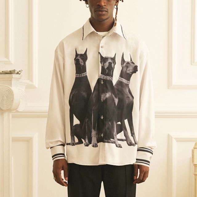 【DRIP0840】E.R Doberman Print Striped Collar Shirt