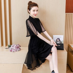 ワンピース レディース 送料無料 ミディアムワンピース ミモレ丈 チャイナ風 レース シフォン メッシュ ウエストリボン 透け感 二の腕カバー ゆったり ビッグサイズ 大きいサイズ ゆる マタニティ 楽ちん スリット サイドスリット カジュアル ラフ 体系カバー 着痩せ 無地 レトロ 婦人服 10代 20代 30代 40代 50代 ボックスシルエット Iライン 大人 重ね着 着回し 春服 春 夏服 夏 シンプル お洒落 おしゃれ アジアン エスニック ファッション コーデ スタイル 休日