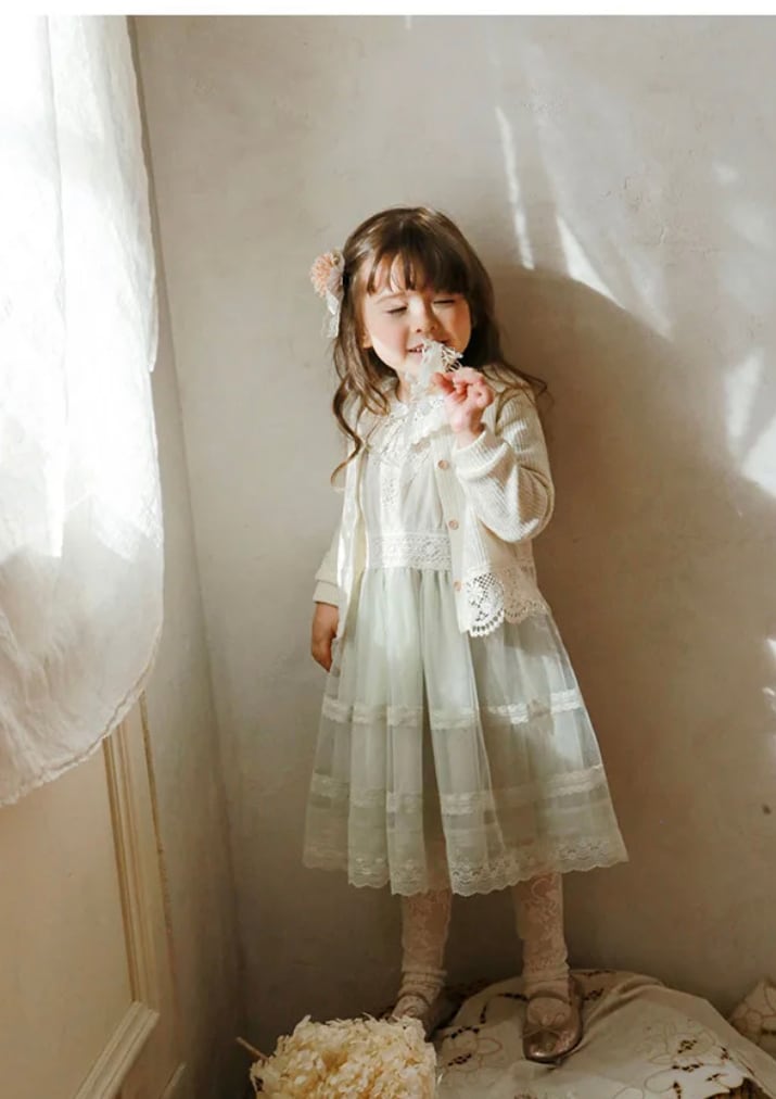 ぺールトーンレースドレス••••••••••春 海外子供服 プチプラ