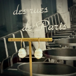 パールラウンドフックピアス/K10YGコーティング