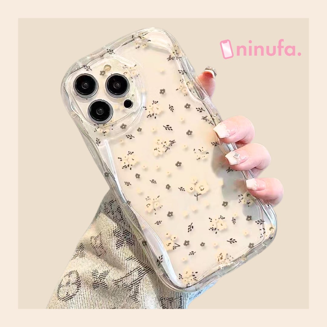 【iPhone17-XR対応】人気の小花柄◎可憐なフラワー かわいい クリアケース 透明 花柄 うねうね スマホケース ND-16645