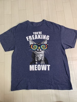 4176 メガネ　ネコ　Tシャツ　XL