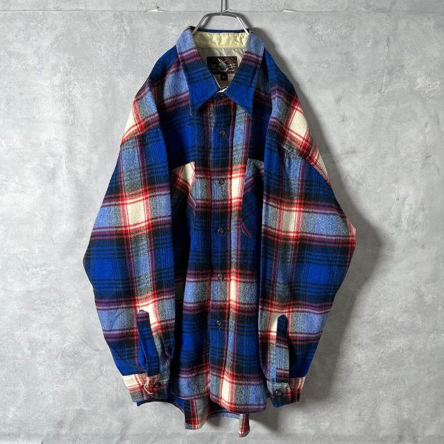 #6707 retro check pattern pocket flannel shirt