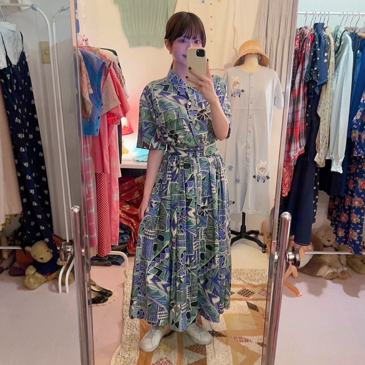 geometric front button one-piece