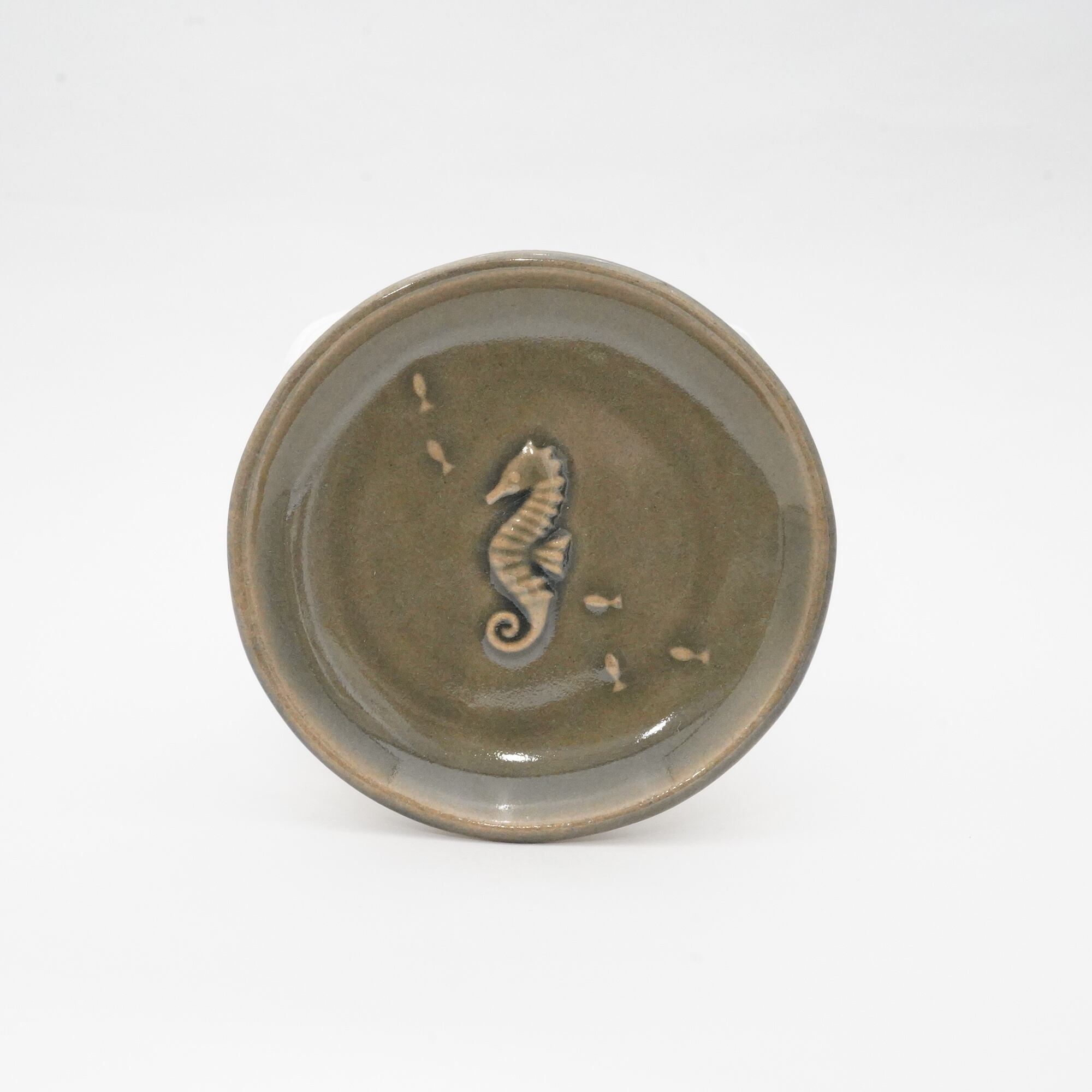 【益子焼 わかさま陶芸】海の小皿 タツノオトシゴ グレー 63