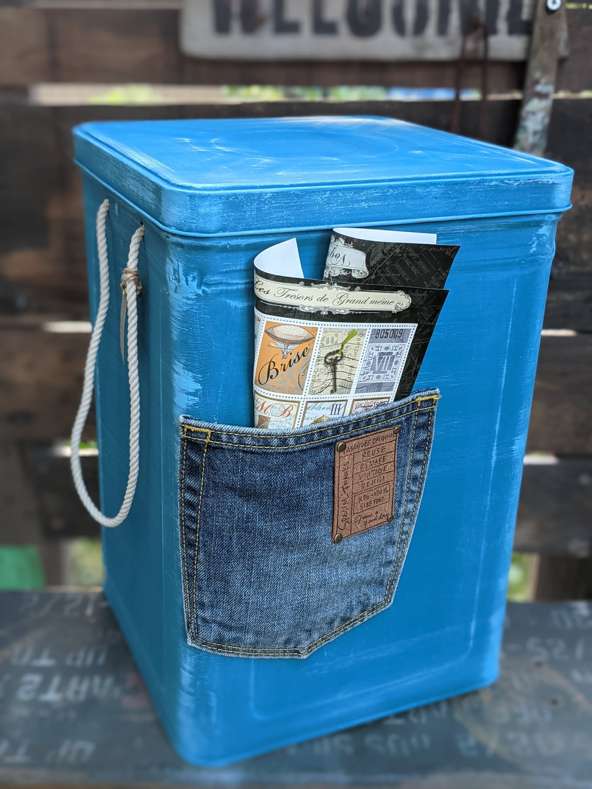 デニムリメイク☆リメイク缶✨️ デニム一斗缶(ポケット付)【受注発注作品】 | Kaneko Can Shop