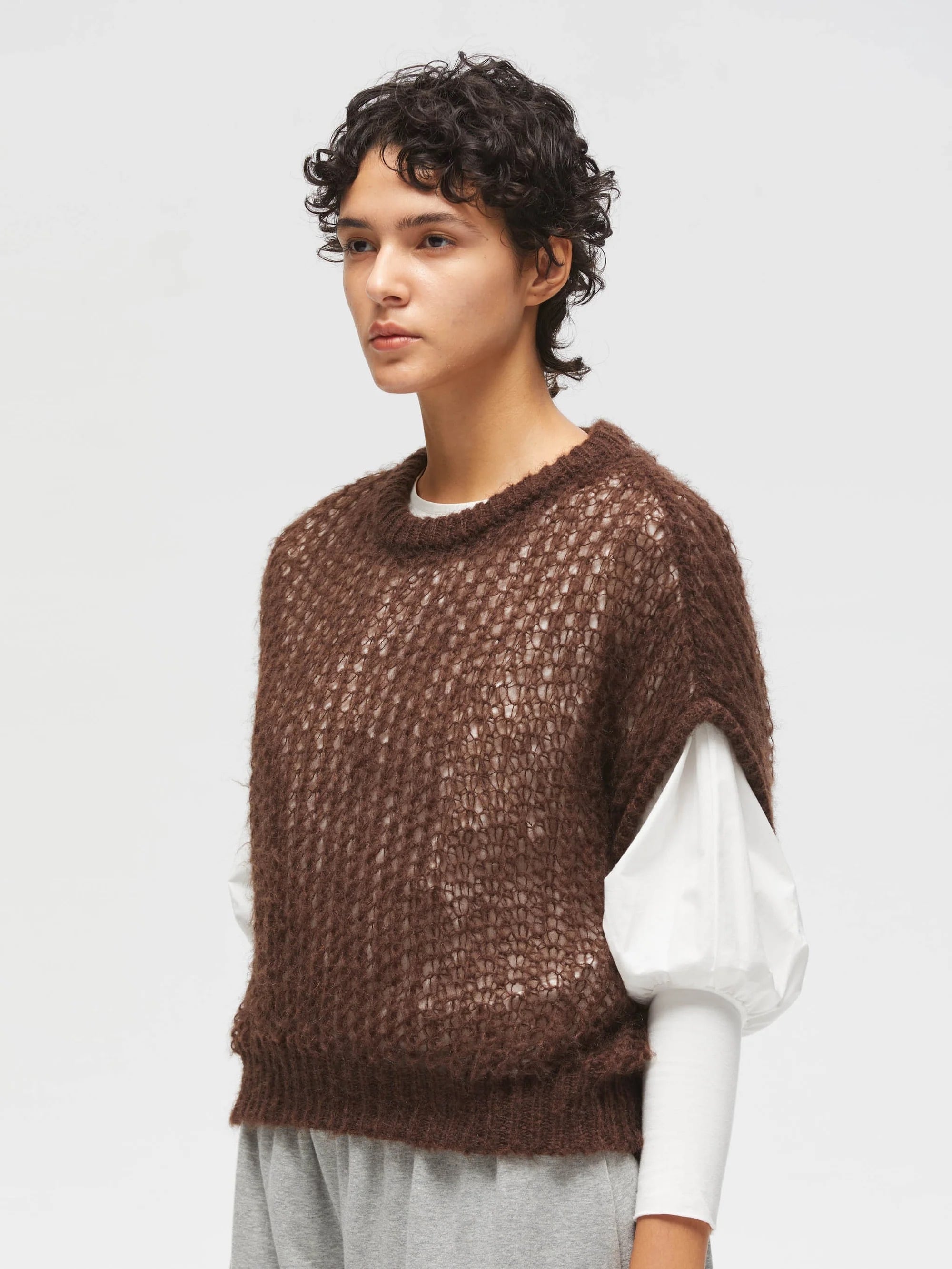 mizuiro ind ミズイロインド】HAIRLY COCOON WIDE VEST ヘアリー