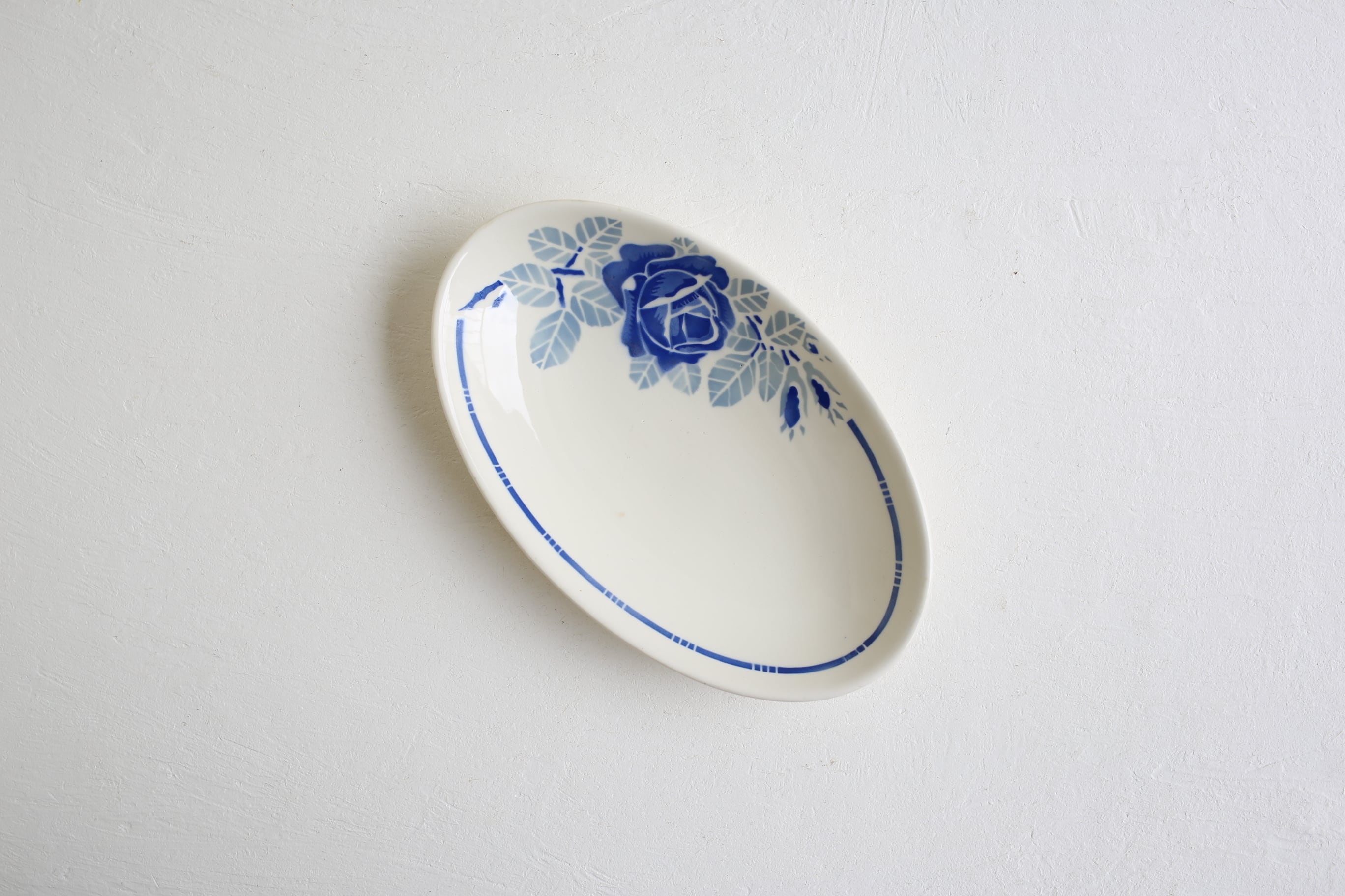 フランス アンティーク ヴィンテージ Badonviller ローズ柄 オーバル皿 ブルー N-03709