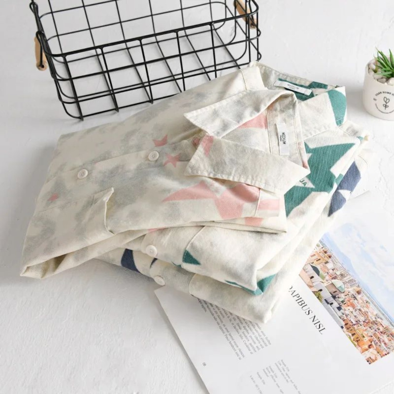 【M-3XL】Star Print Long Sleeve Shirt / スター プリント 長袖 シャツ