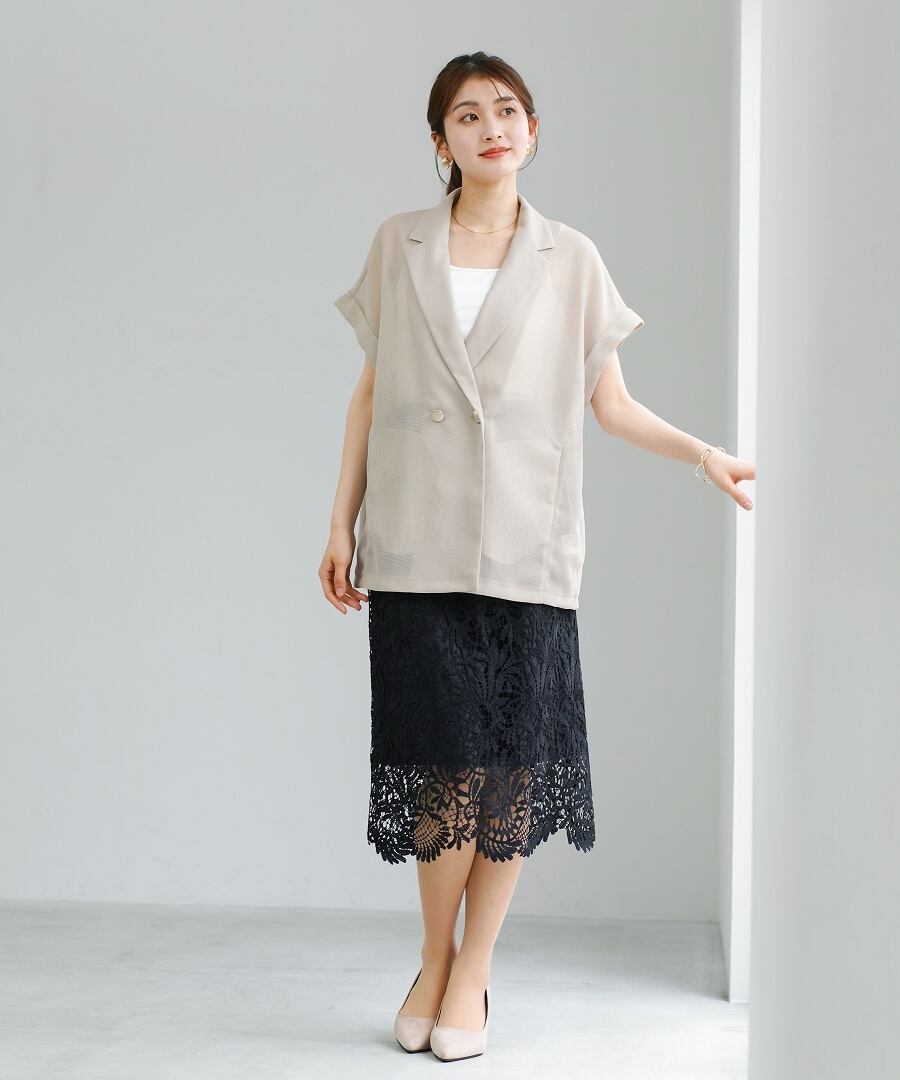 抜け感シアー 】 変わり織メッシュ・フレンチスリーブジャケット