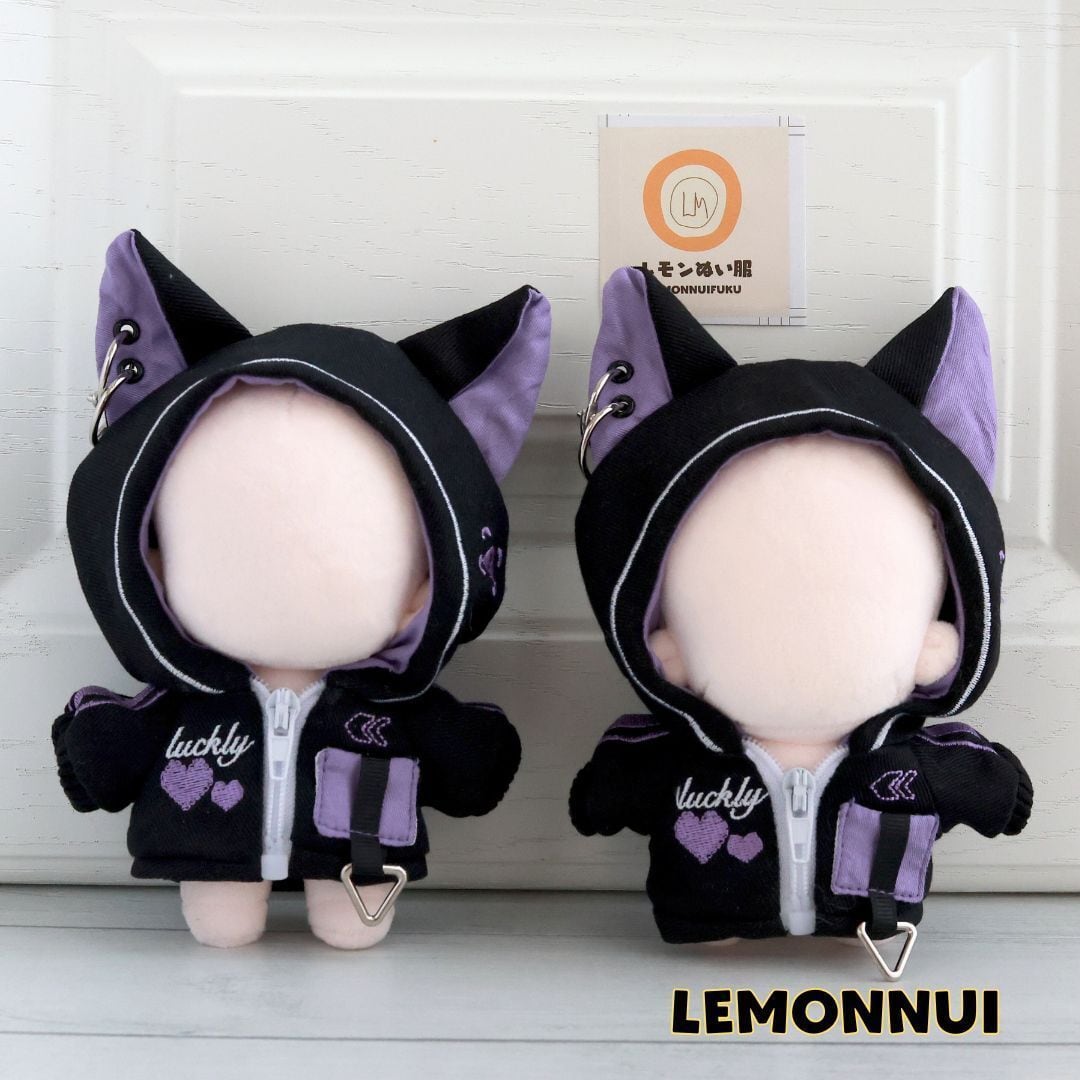 10cm 11cm 12cm 着せ替え ぬいぐるみ服 耳付き 刺繍 パーカー 3色 Y2K