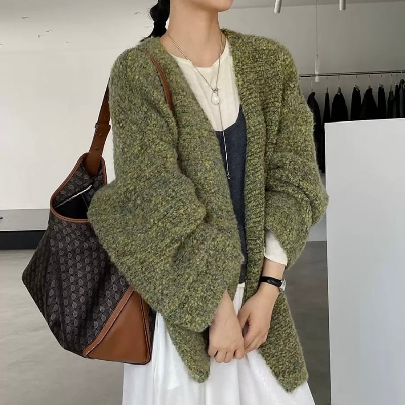 ドロップショルダー バルーンスリーブ ニットカーディガン ◆3color 204403