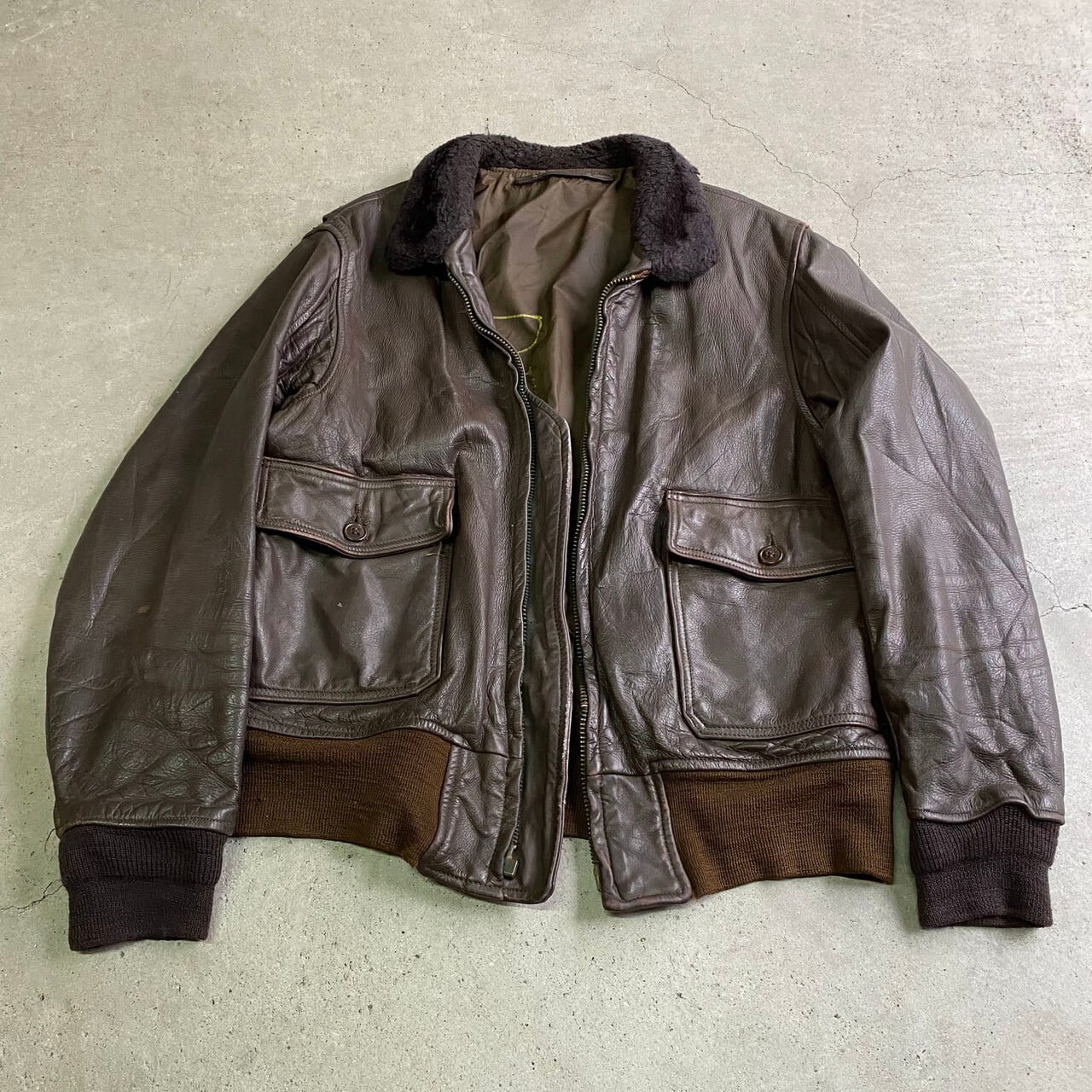 vintage lether jacket G1 brown ボア ライナー付きジャケット裾ゴム