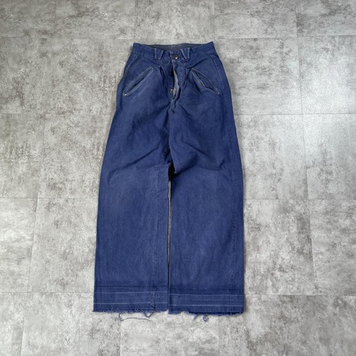 40-50s フレンチワーク Metis リネン インディゴ ブルー パンツ