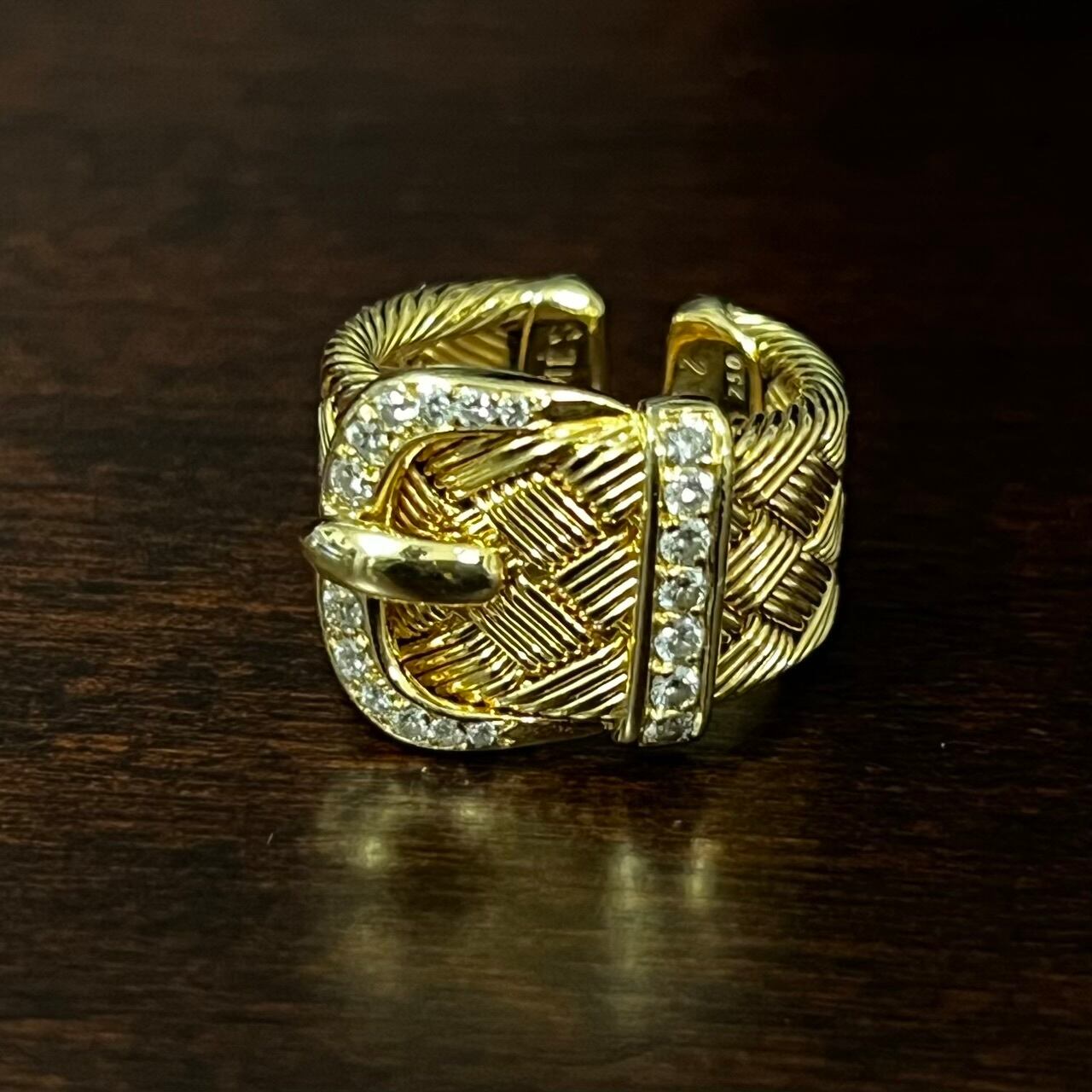 VINTAGE HERMES Diamond Belt Buckle Ring 18K Gold | ヴィンテージ