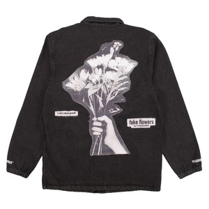 【PLEASURES/プレジャーズ】FAKE FLOWERS DENIM COACH JACKET デニムジャケット / BLACK