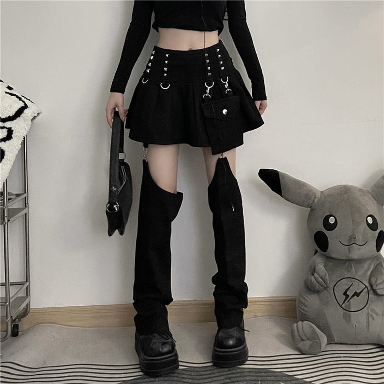 病みかわいい ブラック2wayスタッズミニスカートパンツ ゴスロリパンツ