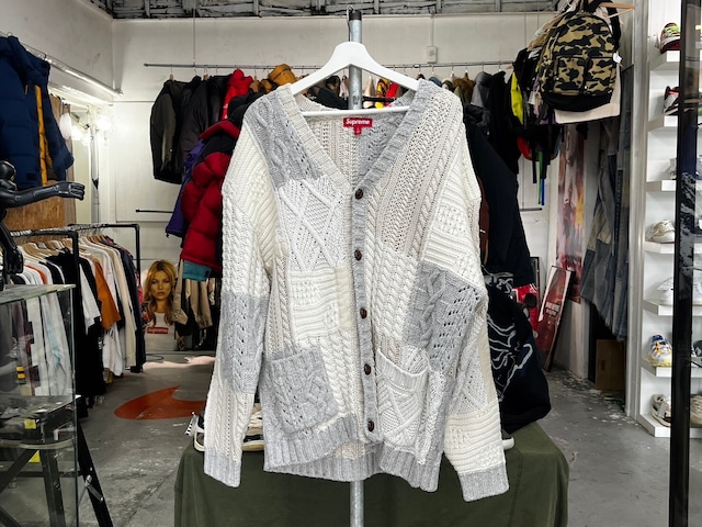 Supreme  PATCHWORK CABLE KNIT CARDIGAN IVORY LARGE 13362