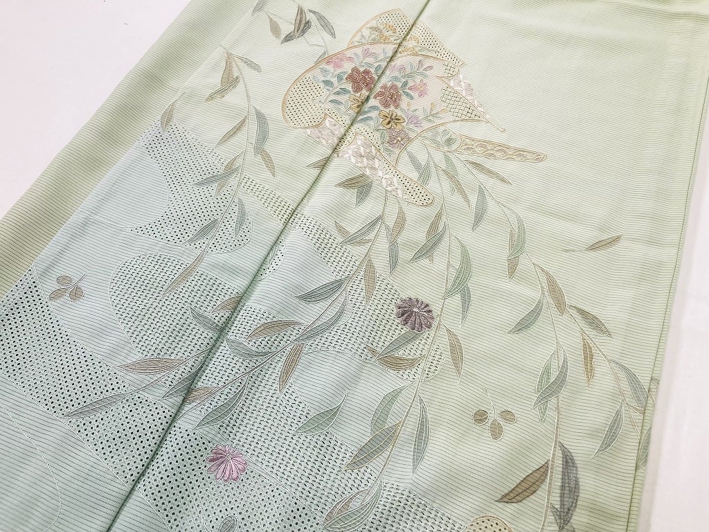 O-2367 袋帯 汕頭刺繍 グラデーション 金糸の花柄刺繍