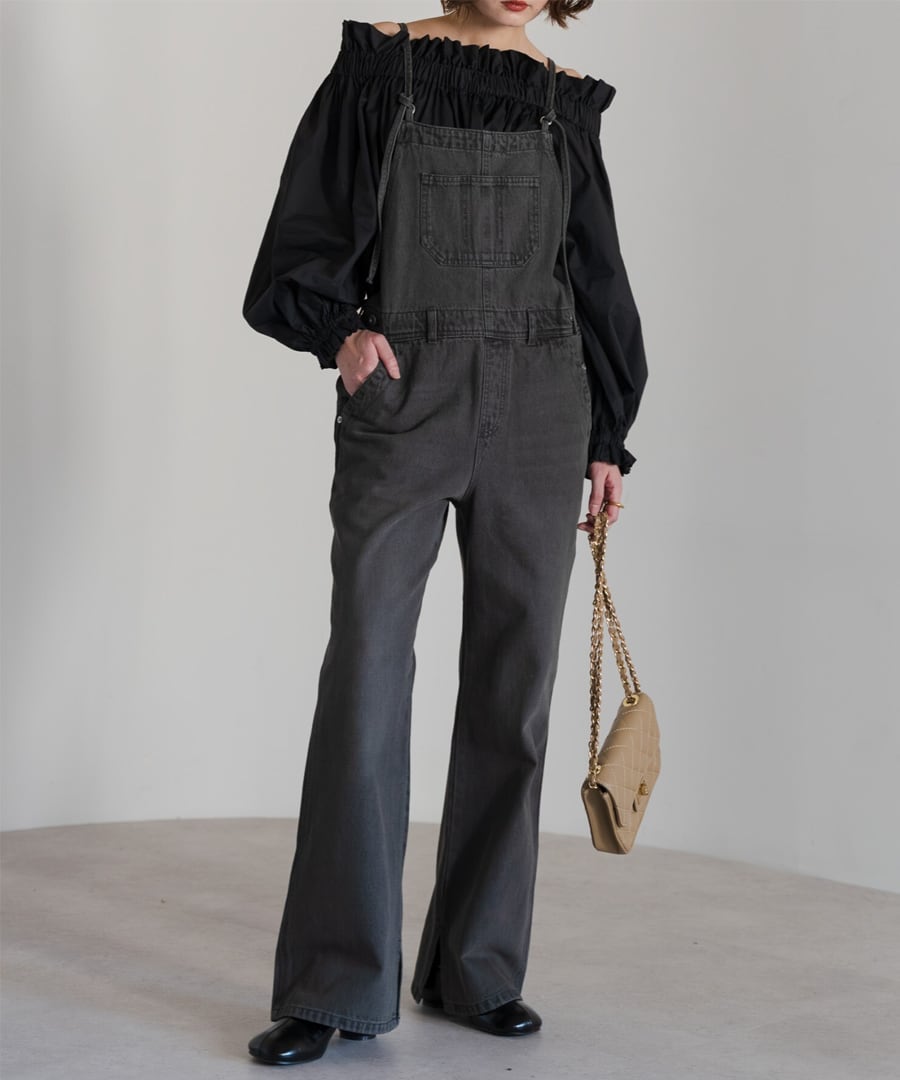 スリットデニムサロペット【p-20328】.