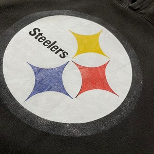 【AMS】NFL Pittsburgh Steelers プリント ロゴ スウェット パーカー フーディー アメリカンフットボール XL US古着