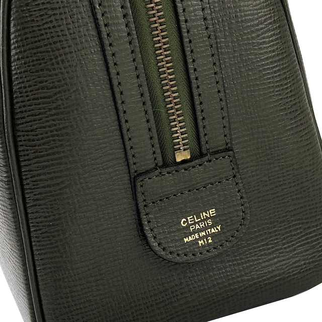 CELINE セリーヌ ブラゾン型押し ミニボストン ハンドバッグ カーキ vintage ヴィンテージ オールドセリーヌ 32rshv
