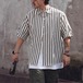 【Ollieo】Retro vertically striped short-sleeved shirt
