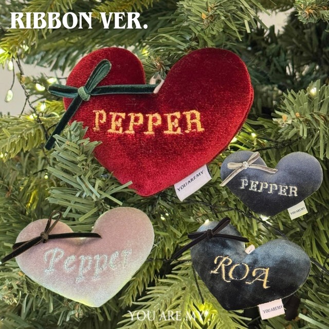 【予約】Heart Name Tag_Christmas (Ribbon ver.) 〘 ネーム刺繍 〙