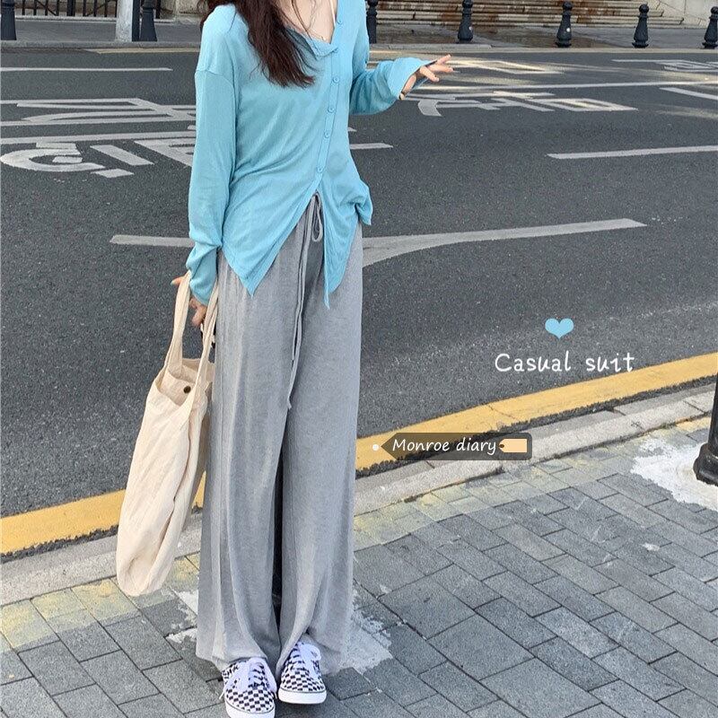 ブルー薄手Tシャツ ルーズサマー ロング 夏物 モンロー72202055669