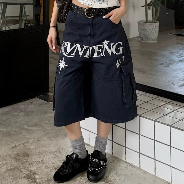 ロゴデザインクロップドバギーカーゴパンツ 2col R02460