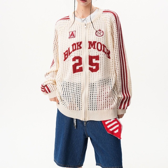 メッシュナンバリングジップトップス 3col   R00968