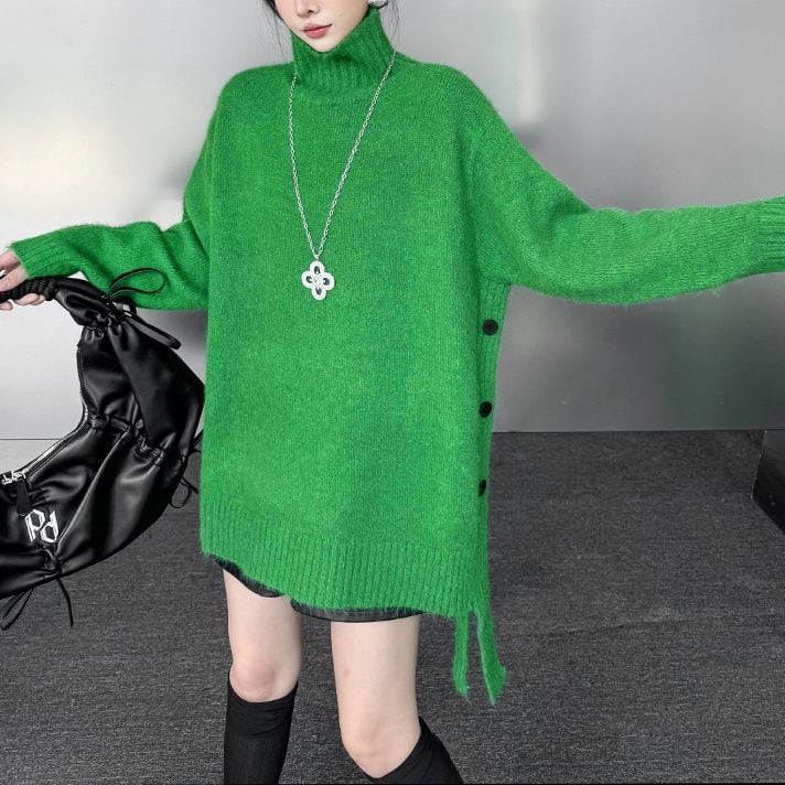 SOLID TURTLE NECK OVERSIZED DESIGN PULLOVER KNIT 2colors M-15501