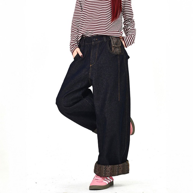 ロールアップジャカードヘムデニムパンツ 1col   R01780