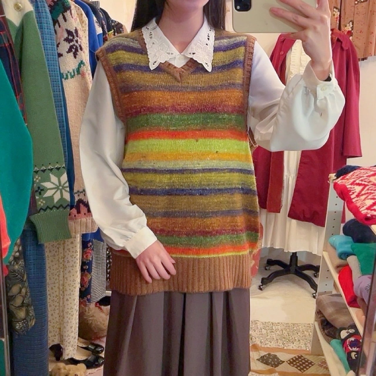 rainbow color mohair knit vest